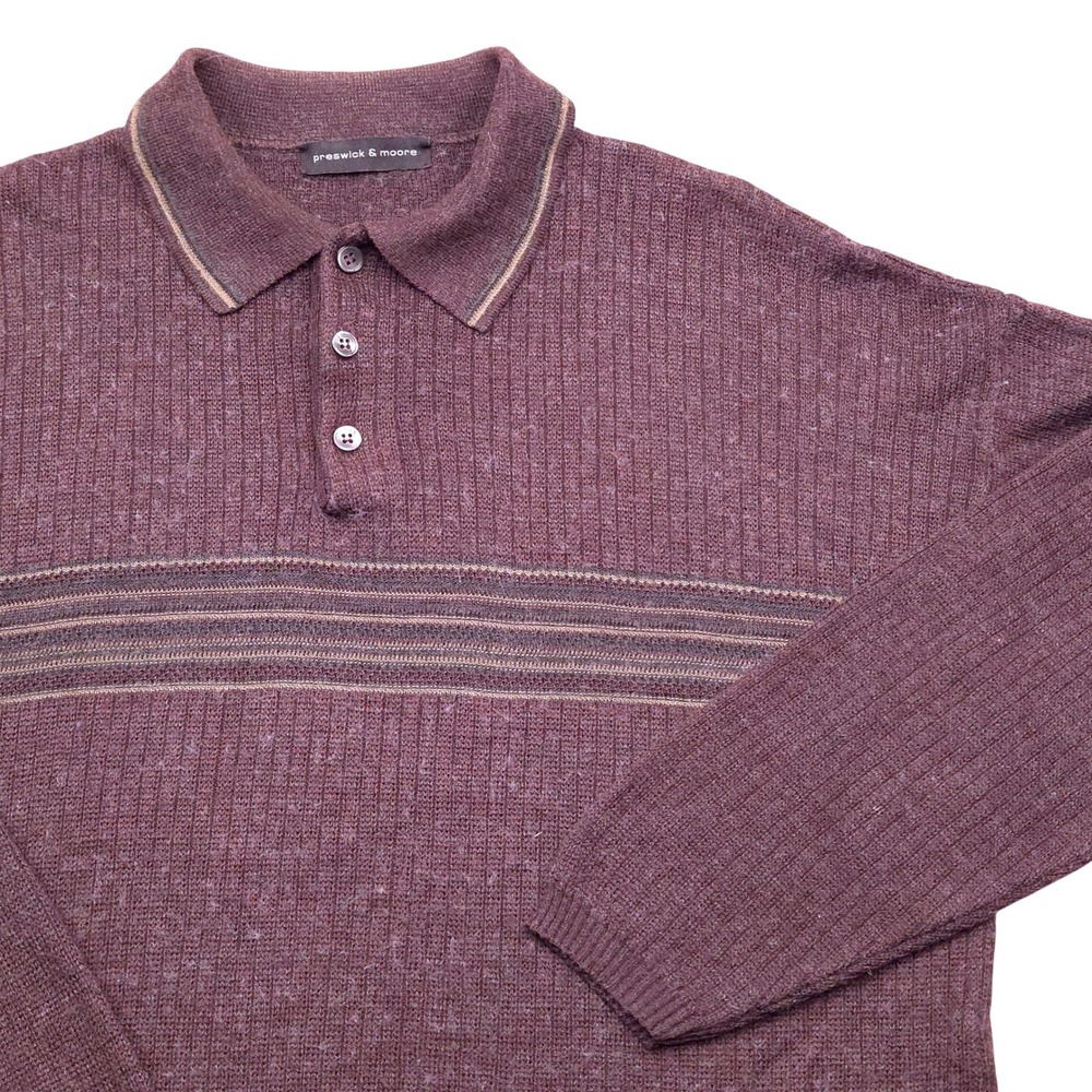 Preswick & Moore Brown Merino Wool Blend Polo Sweater Long Sleeve Mens Medium‎